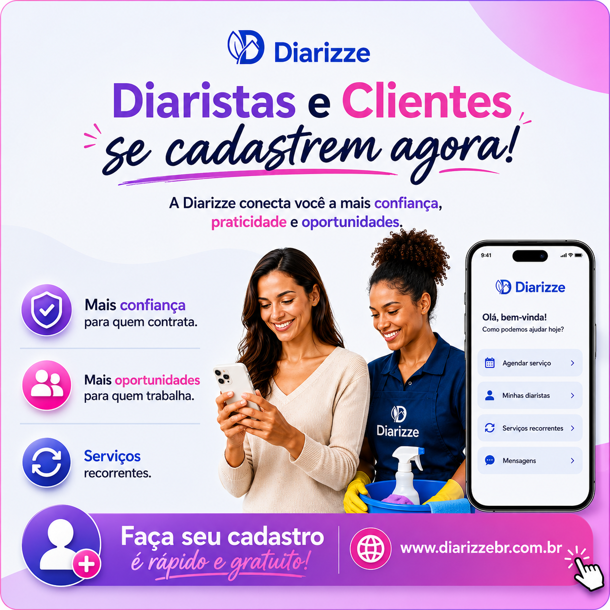 Diarizze — conectando diaristas e clientes com confiança, praticidade e recorrência